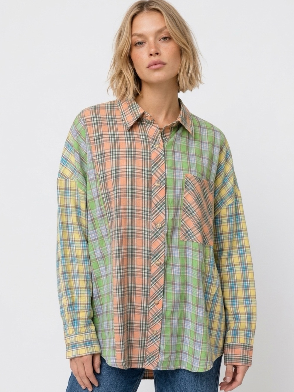 Easel patchwork plaid button up shirt - Picture 2 of 7